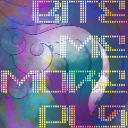 Uranus (it/its in this instance), drawn upside down with a wide eye and mostly obscured by its own hair. The image is overlayed with paint splatters, and the text "bite me more pls" in all caps.